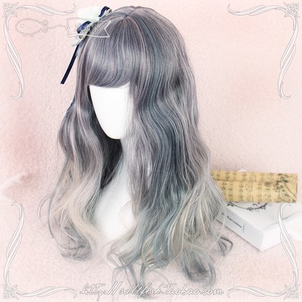 LOL-147 wig rambut palsu daily lolita korea kpop mermaid wave denim