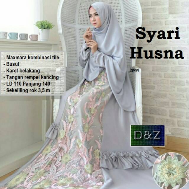 Gamis Syar'i Syari Husna Maxmara Tile Busana Muslim Busui Murah Set Jumbo 110 Super Terbaru Pesta