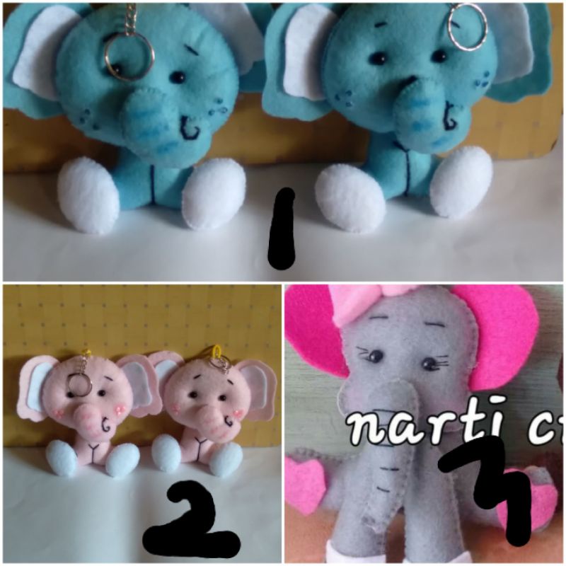 gantungan kunci karakter gajah flanel(12×13)/aplikasi boneka gajah flanel