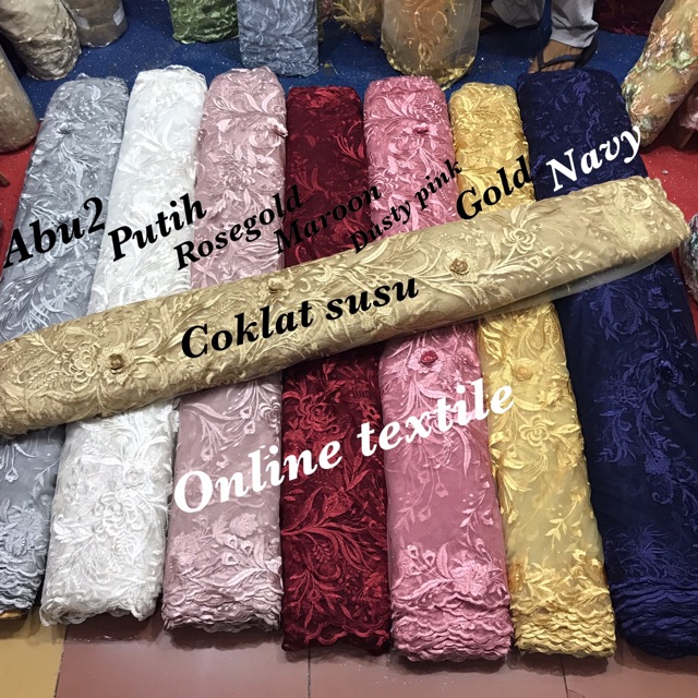 Kain bahan Tulle 3D mutiara / brokat 3D mutiara rambat.