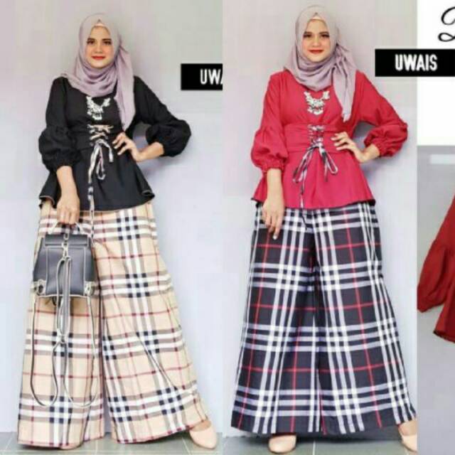 SET KULOT BURBERRY 90.000 BAHAN ATASAN KATUN POPLIN, CELANA KATUN MOTIF BURBERRY ASLI, ALLSIZE FIT L