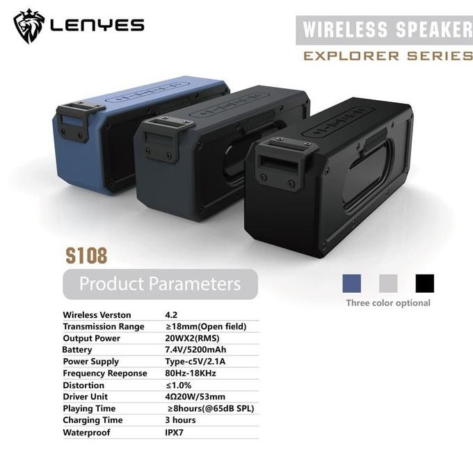 Speaker Bluetooth Portable Waterproof Lenyes S108