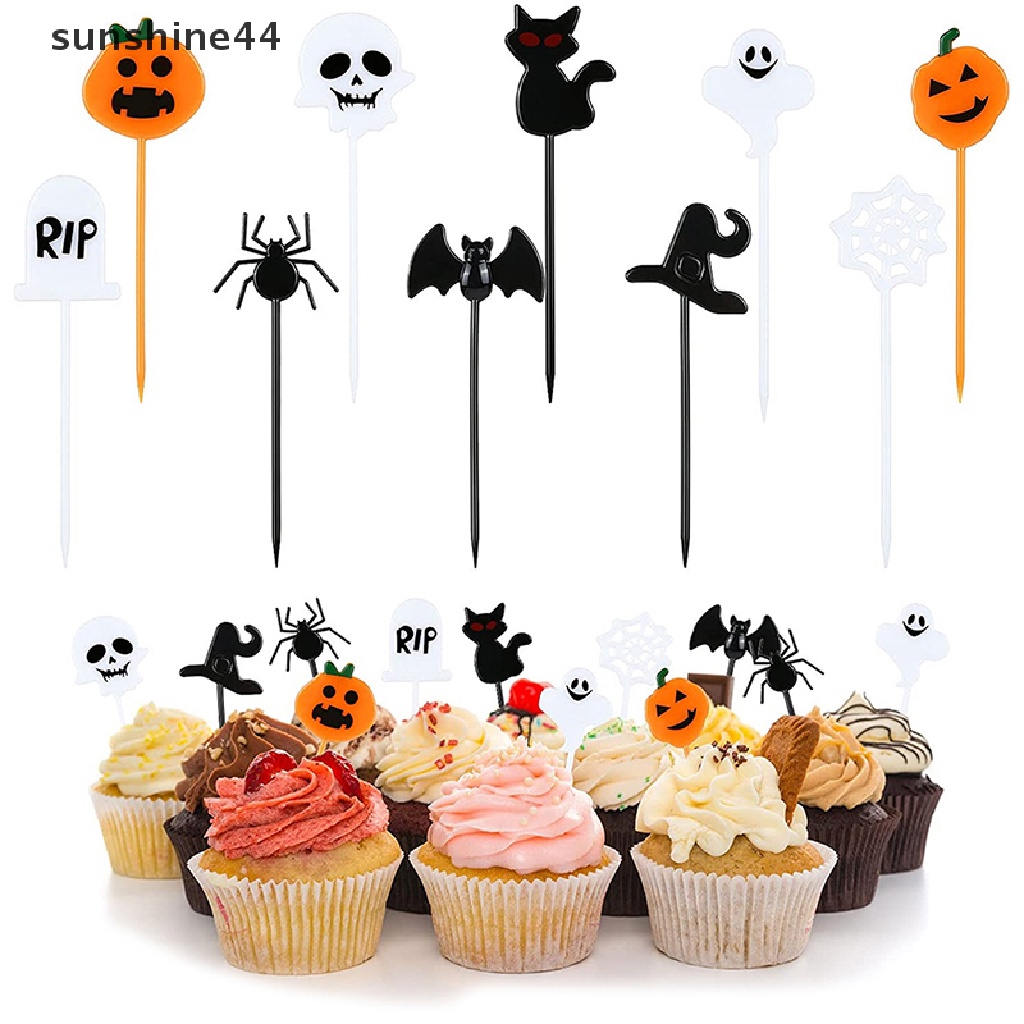 Sunshine 10pcs / set Tusuk Gigi Cupcake Bahan Plastik Untuk Dekorasi Halloween