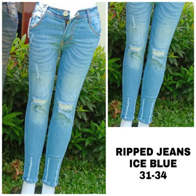 Ripped jeans iceblue 002 celana panjang wanita