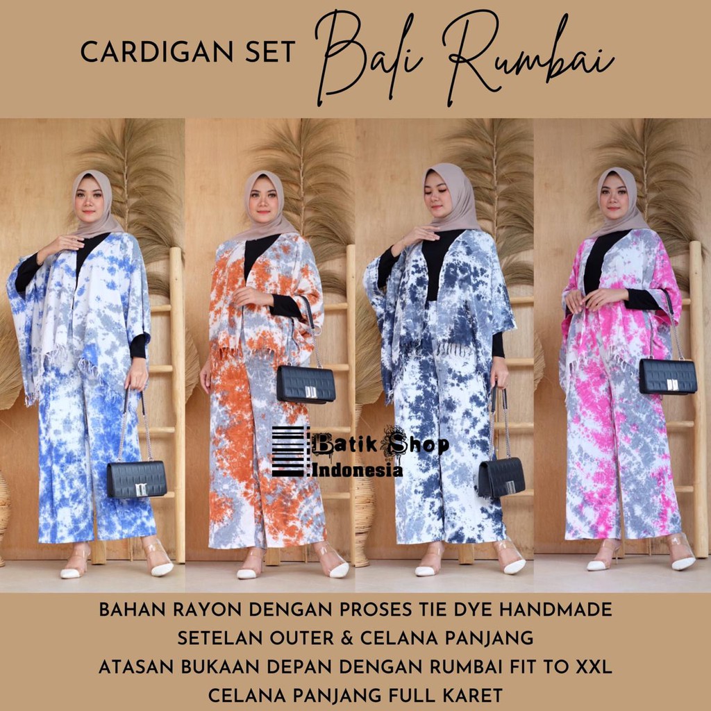 Setelan Tiedie Rombe Handmade Rayon Jumputan Set Cardigan Bali Rumbai Kardigan Warna Outer