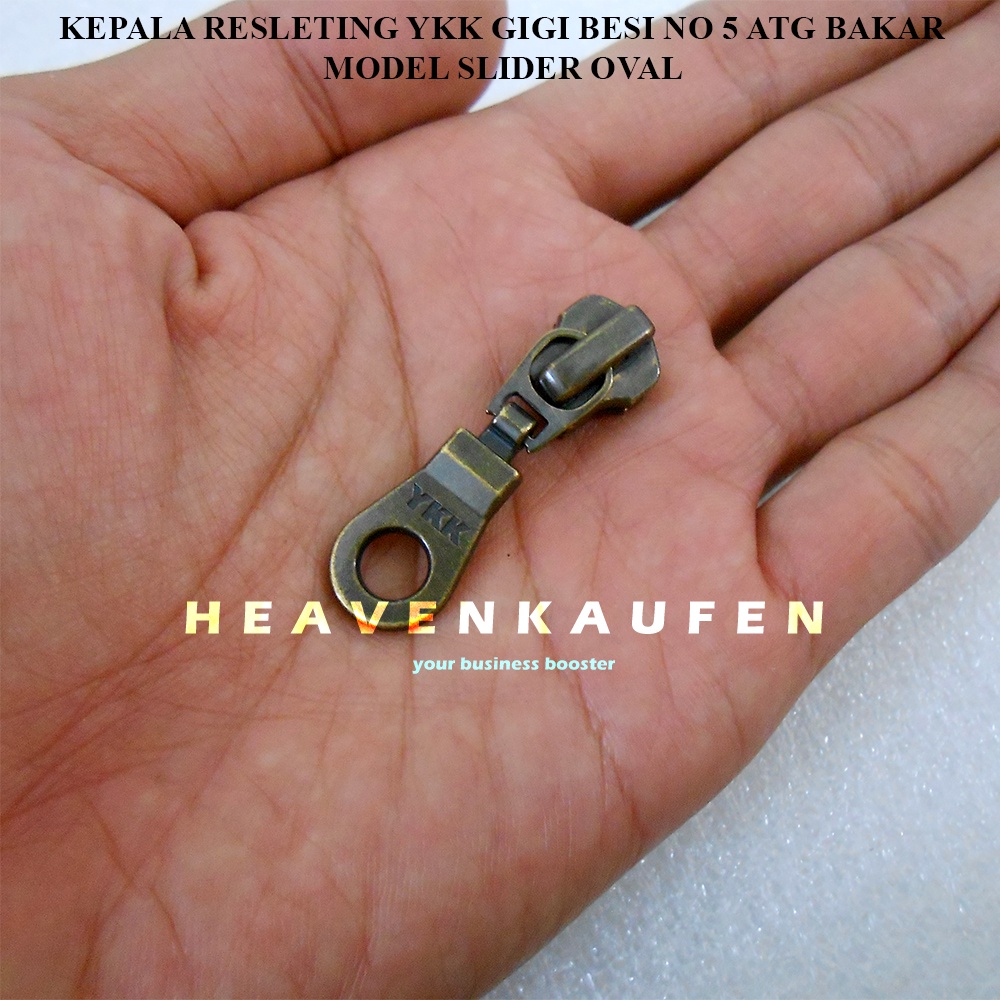 Kepala Resleting Zipper Head YKK Type Gigi Besi Warna ATG Bakar Model Slider Oval