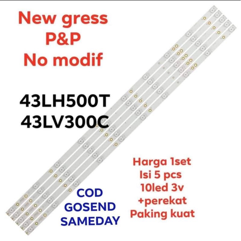 LAMPU LED BACKLIGHT BL TV Lg 43  43LH500 43LH500T  43lv300 43lv300c 10LED 3V