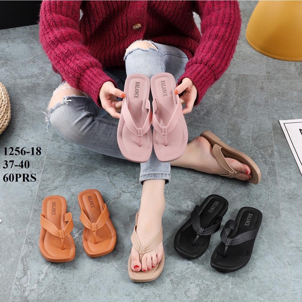 Sandal Jepit Wanita Karet Import BALANCE Motif Polos / 1256-W1 / 1256-18