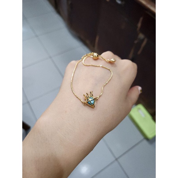 Gelang Tangan HWT Birthstone March Emas asli kadar 16k 70%
