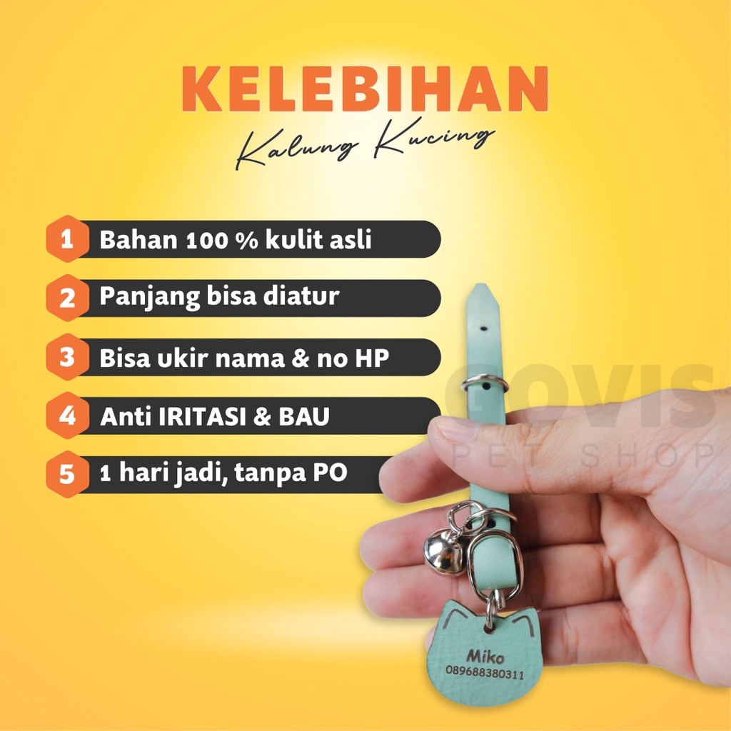 Kalung Kucing Kulit Asli Handmade - GRATIS Custom Nama