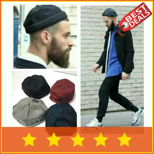 Terlaris  Peci Gaul Muslim Fashion Kopiah Beanie Jordan Turki Eropa Hitam Abu Biru Navy Maroon