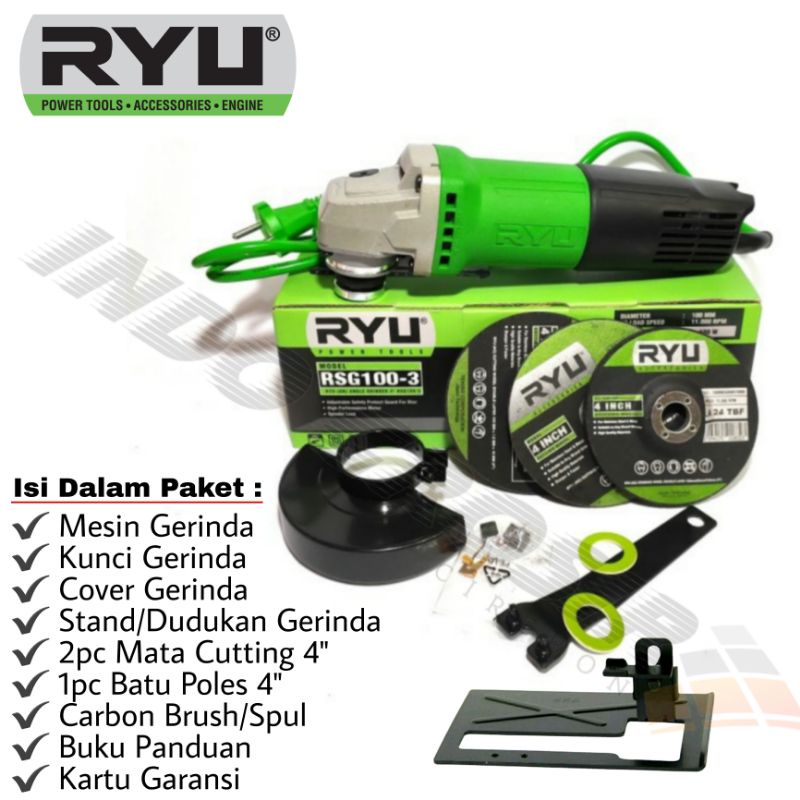 RYU Mesin Gerinda RSG 100-3 / Angle Grinder / Gerinda Tangan 4 inch Ryu / Mesin Pemotong Poles