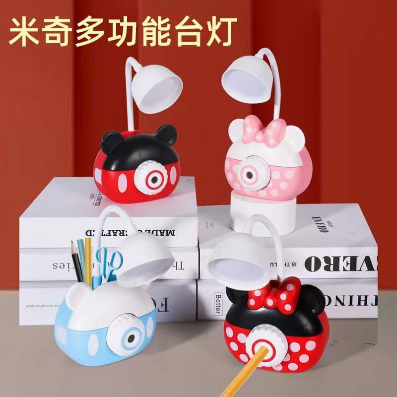 Lampu Meja LED USB Charge Lampu Belajar dengan Rautan Pensil Mickey Minnie Lights Study Lamp Stationery Case Tempat Alat Tulis Bolpen Pensil Holder Pencil Cutting Lucu Portable Desktop Table Lampu Tidur