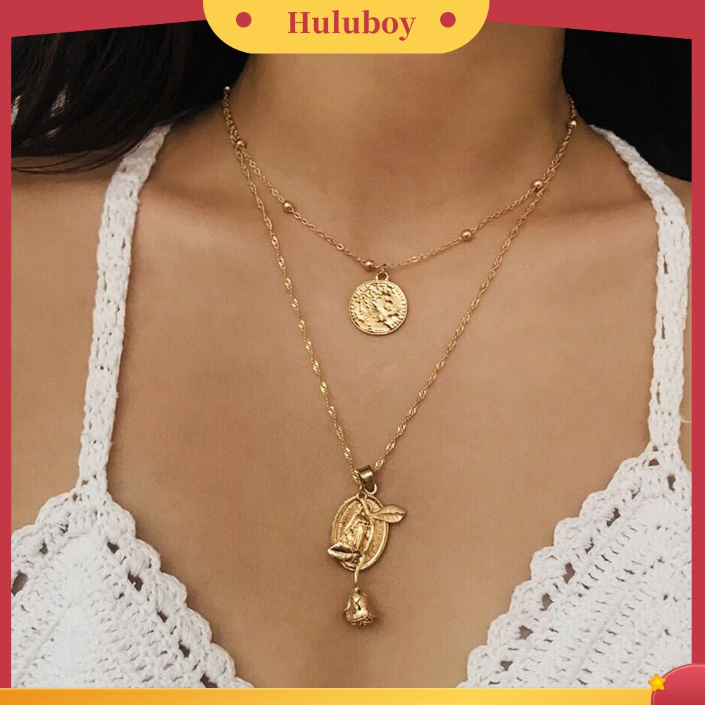 Hu Hu Hu Hu Hu Alat Bantu Pasang Kacamata♡ Kalung Rantai Double Layer Dengan Liontin Bunga Mawar Jesus Untuk Wanita