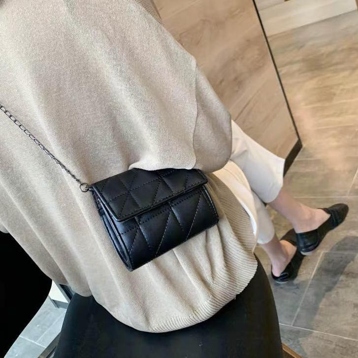 NFV7 FINOM STEFANIE - Tas Selempang Wanita Korean Style Kekinian | Sling Bag Mini Rantai Jahit 565⛾