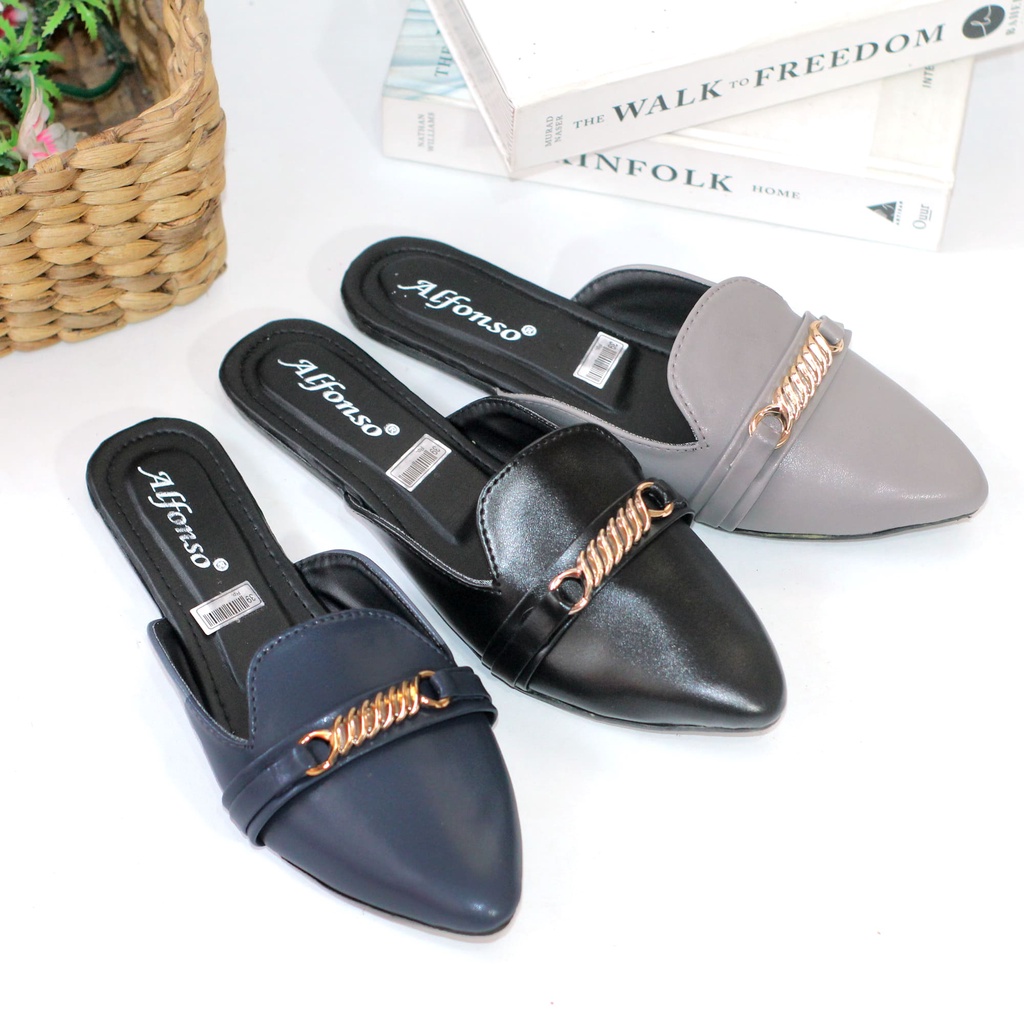 Sandal Bapau Mules Wanita Slop Selop Casual Murah Kekinian Alfonso KR04