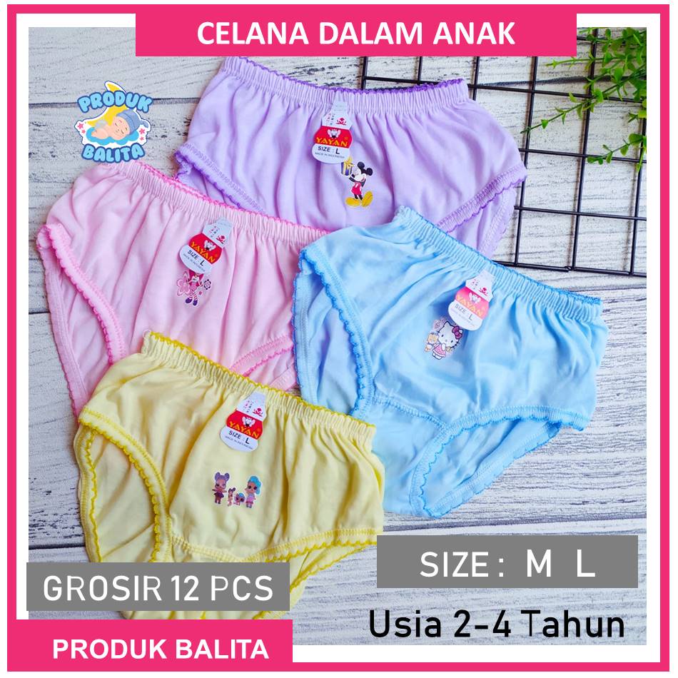 12 Pcs Celana Dalam Anak Perempuan Lusinan Motif Bergambar Kartun 1 Lusin CD Anak Cewek Murah