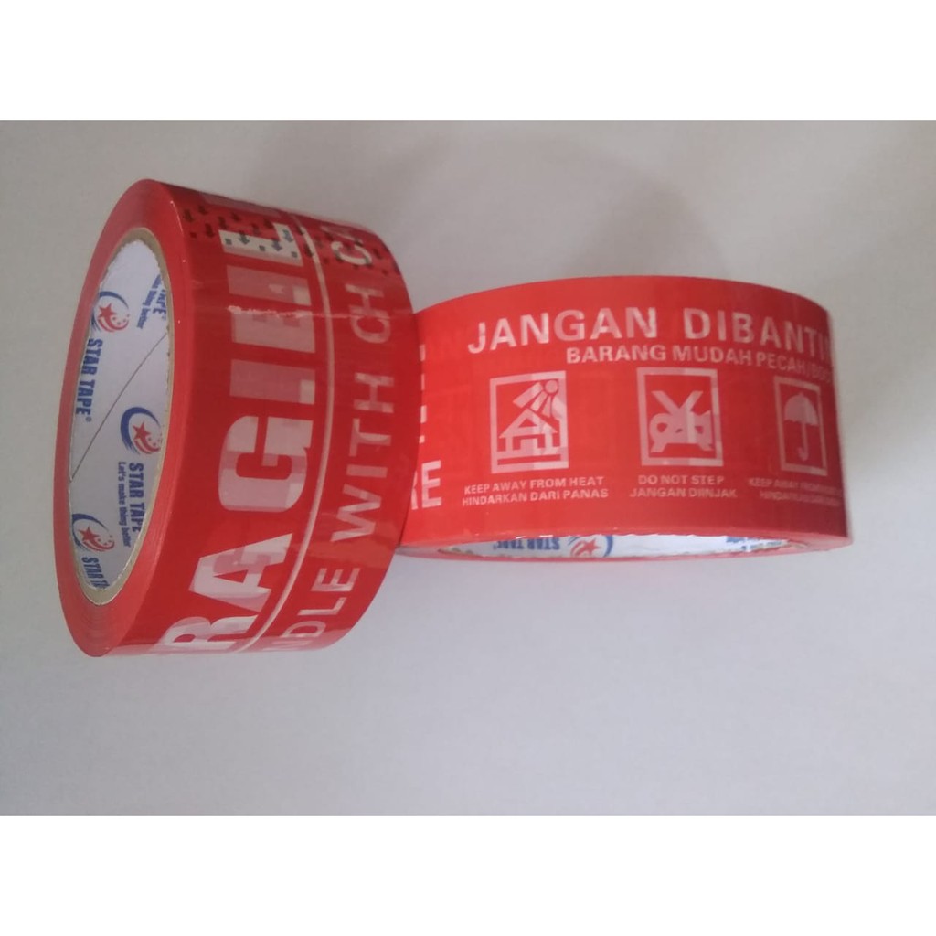 Lakban FRAGILE 90 yard FULL 48mm Warna Merah