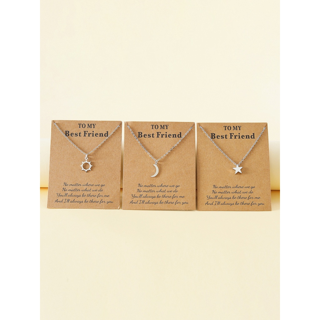 3pcs Kalung Rantai Bentuk Matahari Bulan Bintang Bahan Stainless Steel Untuk Hadiah