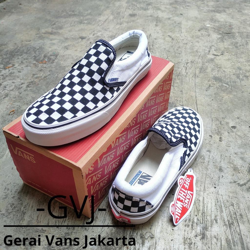 (BISA GRAB) VANS SLIP ON CLASSIC CHECKERBOARD BLACK WHITE WAFFLE DT PREMIUM | VANS SLIP ON ORIGINAL-3