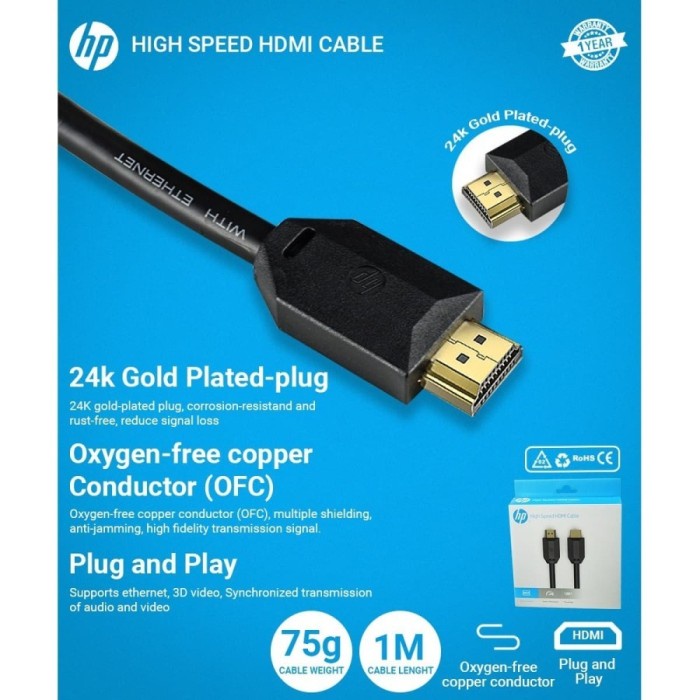 Kabel HDMI HP 1Meter DHC-HD001 UHD 4K- Cable HDMI HP DHC HD001 1 Meter