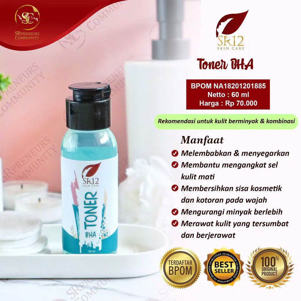 SR12 TONER BHA / HALAL / BPOM / HERBAL AMAN / PRODUK MUSLIM / SKINCARE INDONESIA