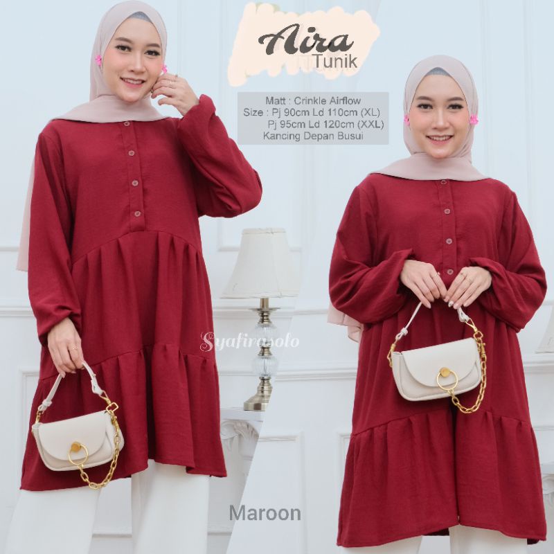 PROMO AIRA TUNIK/ATASAN REMPEL WANITA RAYON POLOS (M,L,XL,XXL,XXXL)