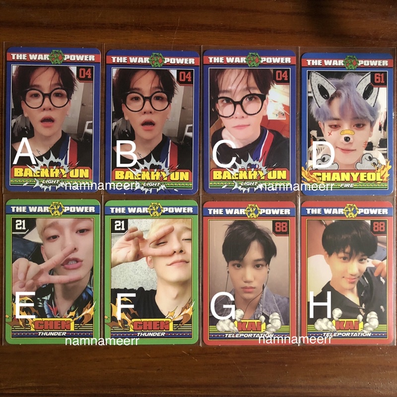 PHOTOCARD PC -BAEKHYUN CHANYEOL CHEN KAI THE WAR POWER EXO-