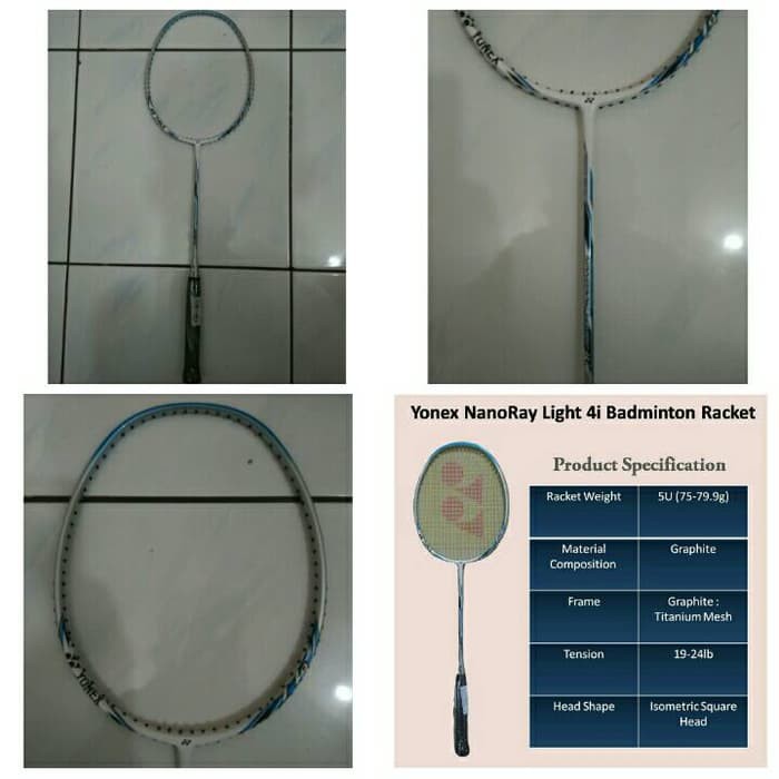 Raket BadmintonYonex Nanoray Light 4i- 5U-G4 Badminton  (White/Blue)  100% ORI 