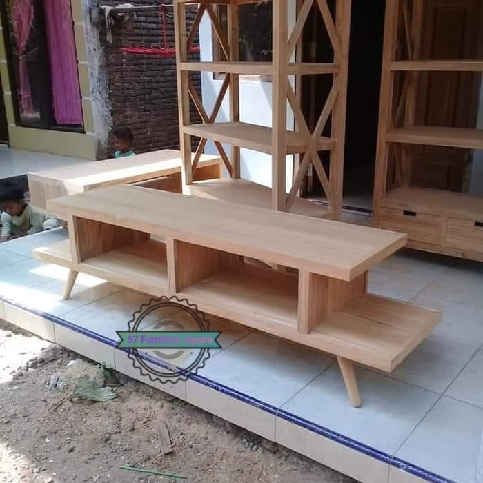 Meja tv minimalis - Bufet hias ruang tamu kayu jati mentahan