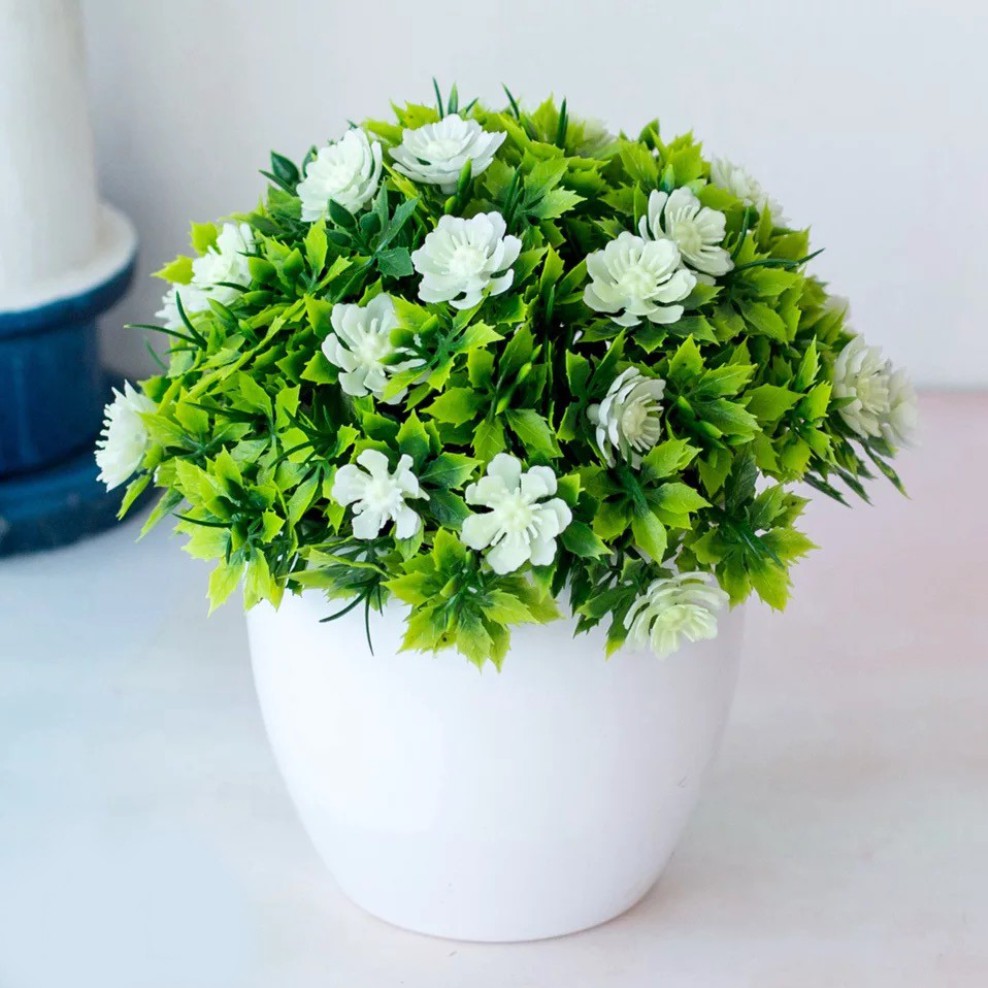 DuaWarna Tanaman Bunga Plastik Pot Bulat Artificial Flower Ornamen Hiasan Pohon Bunga Kamar DE064-1