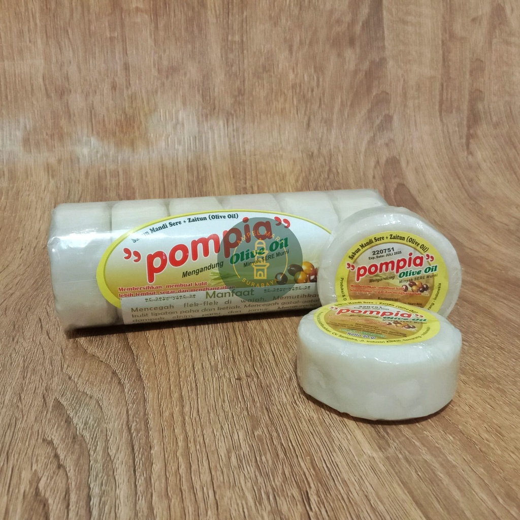 Sabun Sereh POMPIA BULAT Sabun Pompia Plus Olive Oil Sabun Mandi Sereh 80gr 1 SLOP/6 PCS