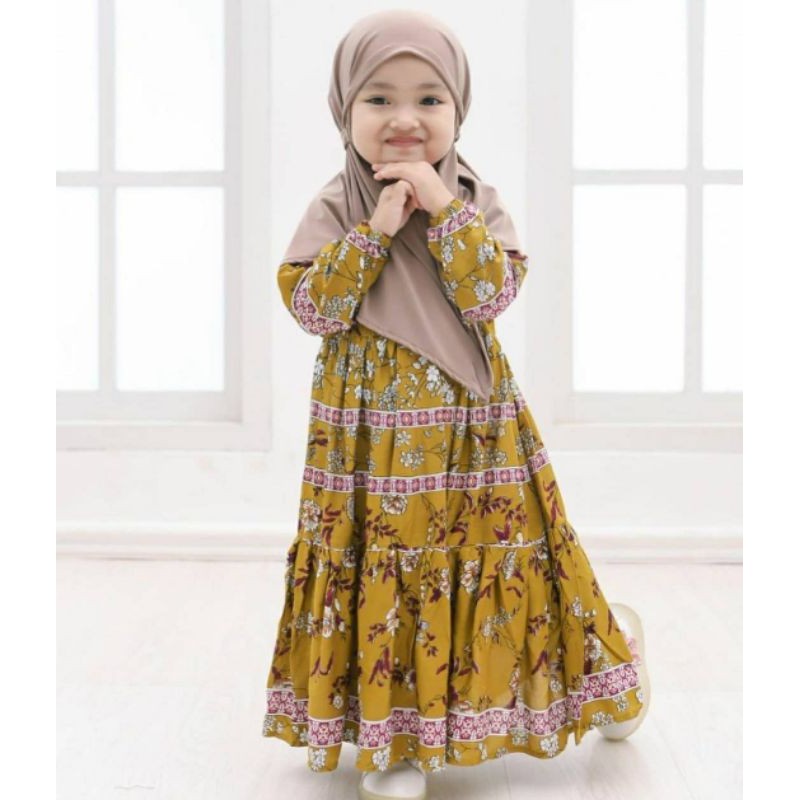 Gamis syari anak gamis pluss kerudung untuk usia 5-6 tahun 2 varian warna vanila kids