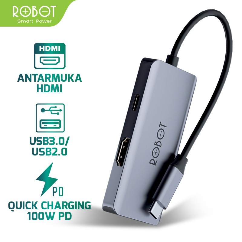 Robot HT255 Type-C USB Hub with HDMI Adapter / ROBOT HT260 Multiport 6 in 1 USB Type C HUB Adapter Portable