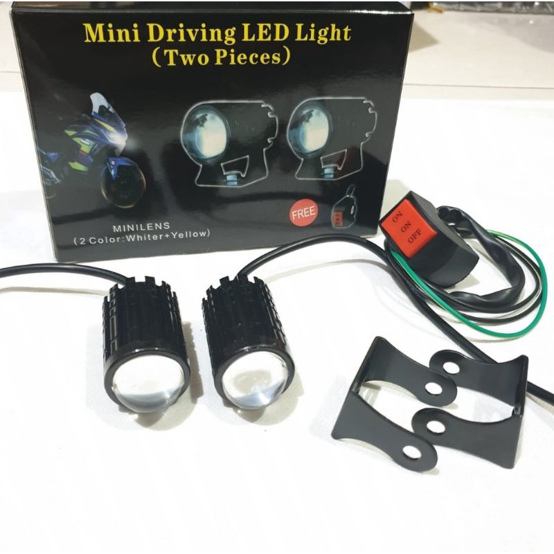 lampu tembak mini driving light d2 laser gun high low putih-kuning | 2 pcs lampu free saklar