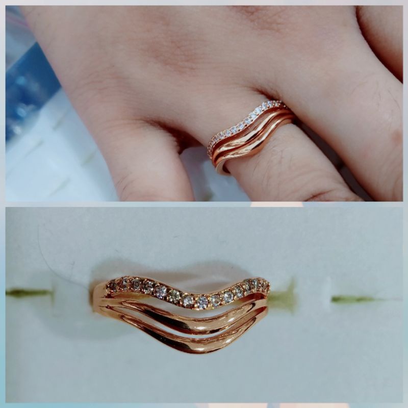 Cincin xuping wanita berlapis emas dengan mata