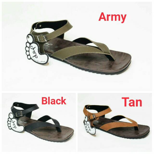 SANDAL KULIT PRIA 06 DEP BLACK BROWN ARMY KULIT SAPI ASLI ORIGINAL