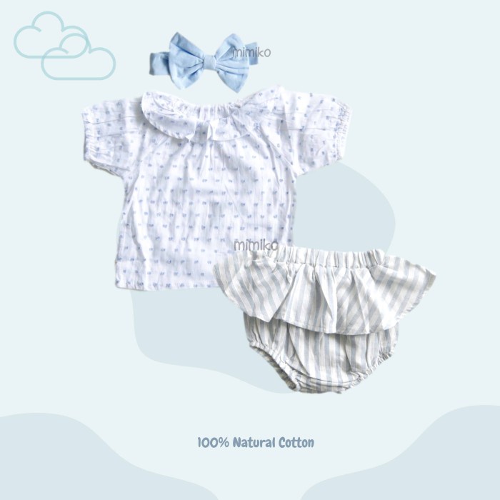 Mimiko - Lydia Set Dress Setelan Bayi Bodysuit Rok Motif Kotak Garis