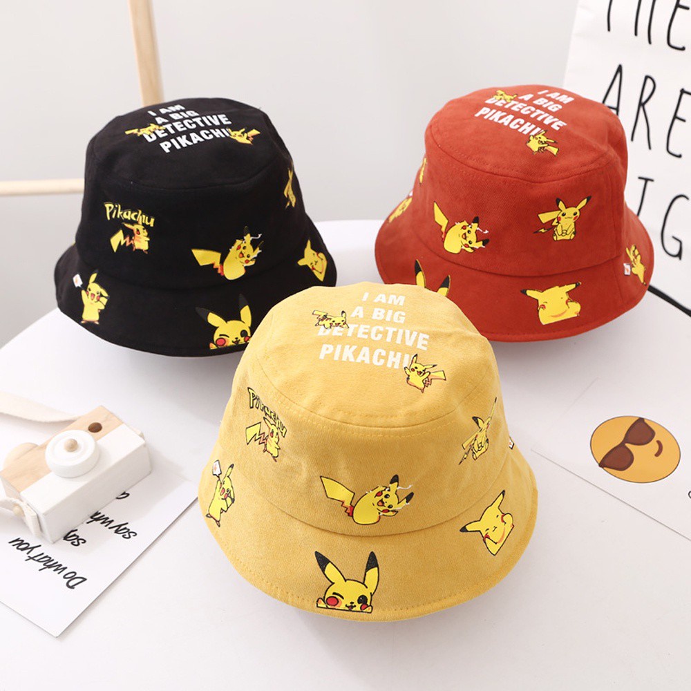 Topi Bucket Anak Laki Laki Perempuan Karakter Pikachu Sablon Tali Motif Hewan Umur 3 4 5 6 7 8 Tahun Thn