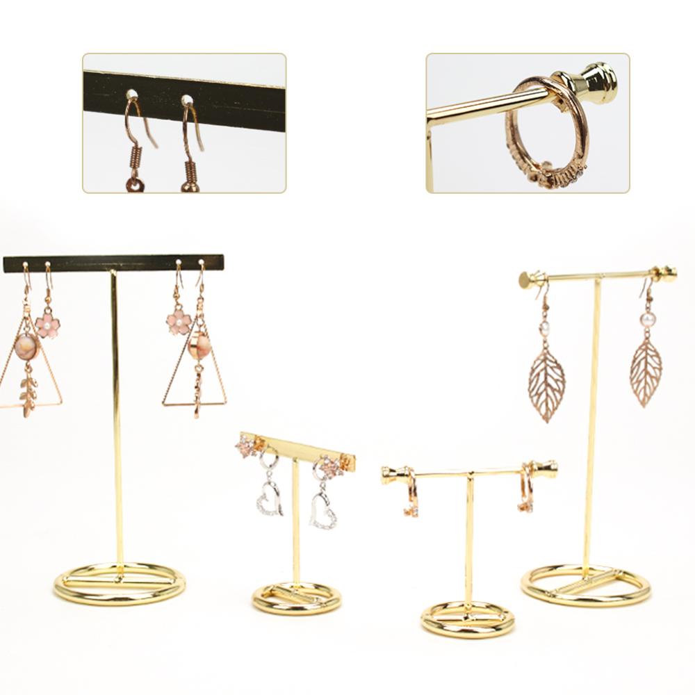 Timekey Rak Display / Organizer Anting / Cincin / Kalung Bentuk T Bahan Metal Alloy Warna Emas E9U8