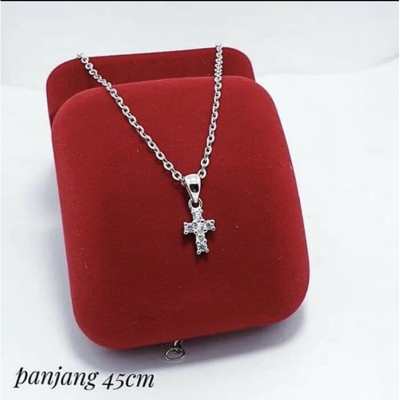 Kalung liontin salib mini kalung salib perak 925 lapis emas putih