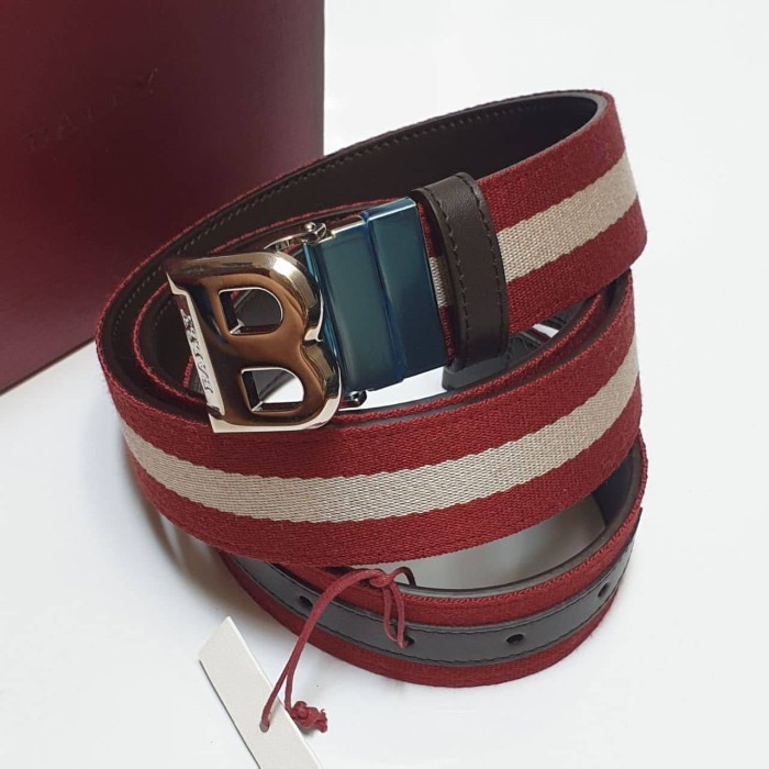 READY IKAT PINGGANG BALLY ORIGINAL - BALLY REVERSIBLE BELT BLACK RED CF