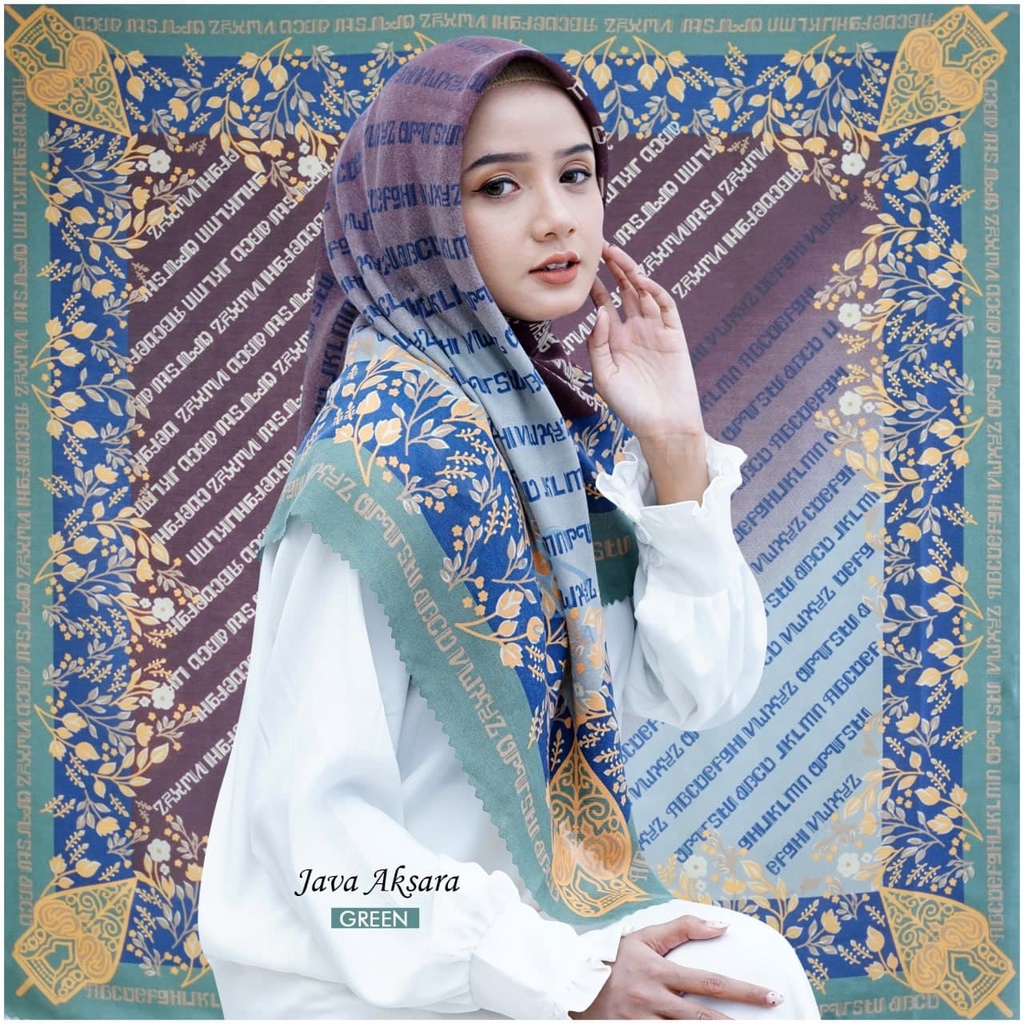 (PART 1) Series Hijab Motif Voal / Segiempat Motif Voal Premium Exclusive-JAVA AKSARA GREEN