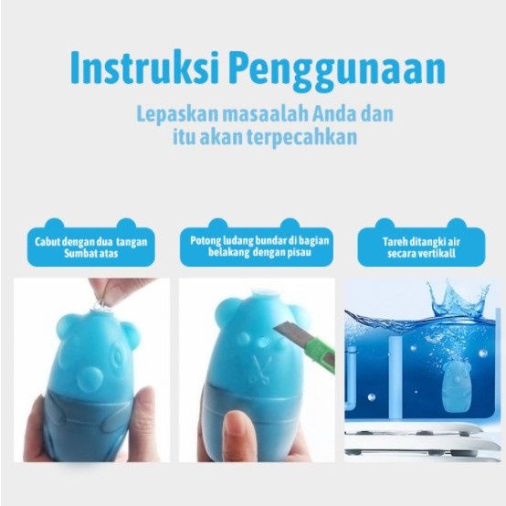 Beruang Kloset Pembasmi Kuman Toilet Cleaner Pembersih Penyegar WC Closet Kloset Toilet 60 Hari Toilet Cleaner Magic Automatic Flush / Pembersih Penyegar Anti Kerak Kloset Duduk tabung Beruang Penyegar Toilet Automatic Closet Cleaner Blue Clean Pembersih