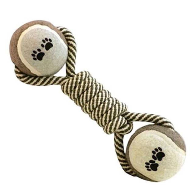 Mainan Gigit Anjing &quot;DUMBLLE ROPE 2 TENIS BALL&quot; Rope Balls Toys