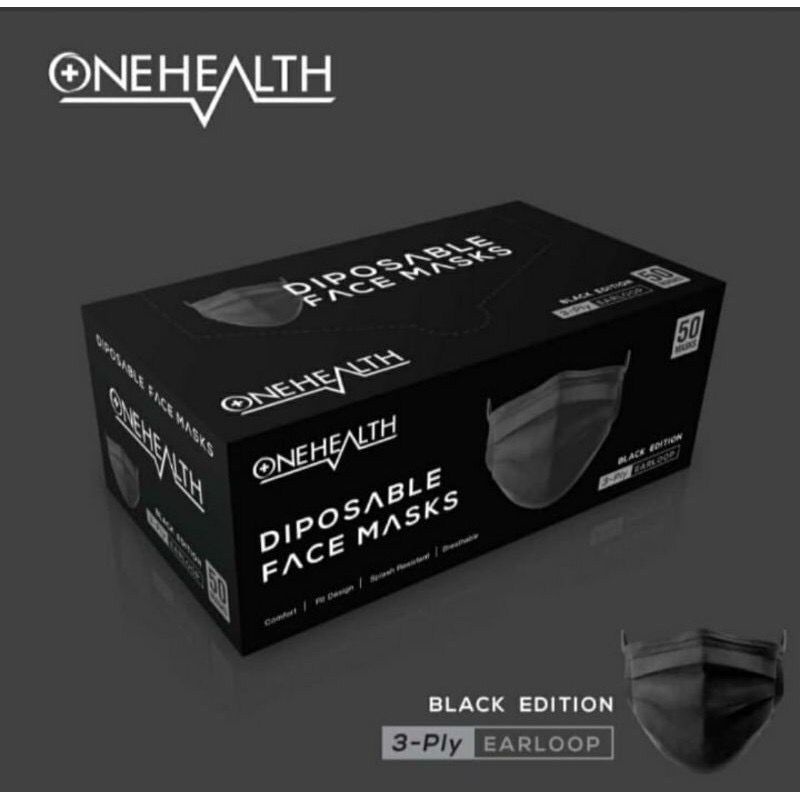 MASKER ONE HEALTH BLACK MEDIS 3PLY