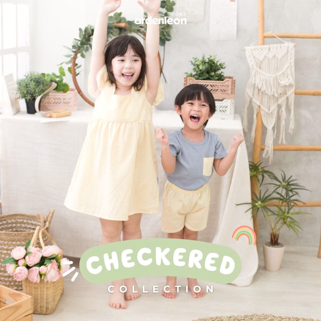 ARDENLEON Girls Dress Kotak-Kotak Checkered Rok Anak / Baju Anak Perempuan / Dress Kotak-Kotak