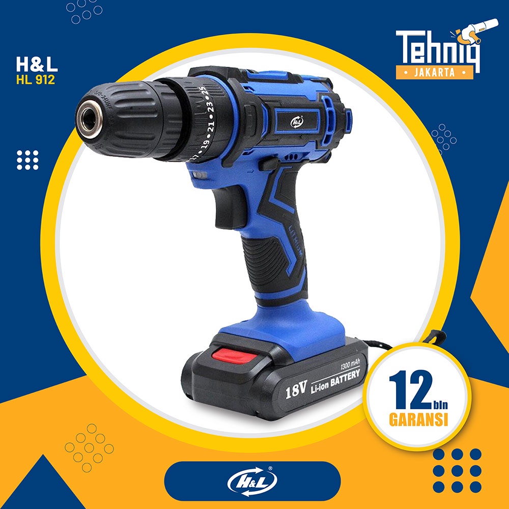 Mesin Bor Baterai / Bor Tangan H&L HL 912 Cordless Drill