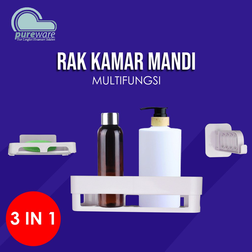 Rak Perlengkapan Set Kamar Mandi 3IN1 Multifungsi Serbaguna Rak Minimalis Keranjang Kamar Mandi