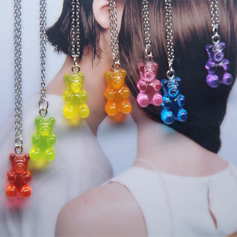 Transparan Beruang Bulat Rantai Kalung,Liontin Resin Kartun,Warna Cerah,Fashion Jewelry